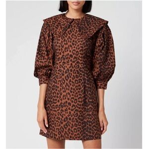 EUC Sise 36 Ganni Leopard Poplin Dress in Toffee